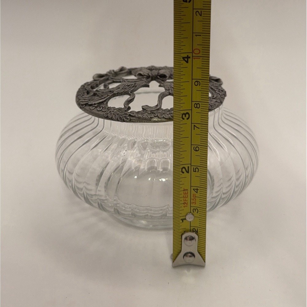 Vintage Pewter & Ribbed Glass Doves Wreath Christmas Potpourri Jar '93 Rawcliffe - Picture 8 of 8
